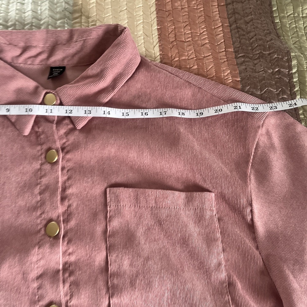 Shein Curve Pink Corduroy Look Collared Long Sleeve Button Down Shirt 2XL